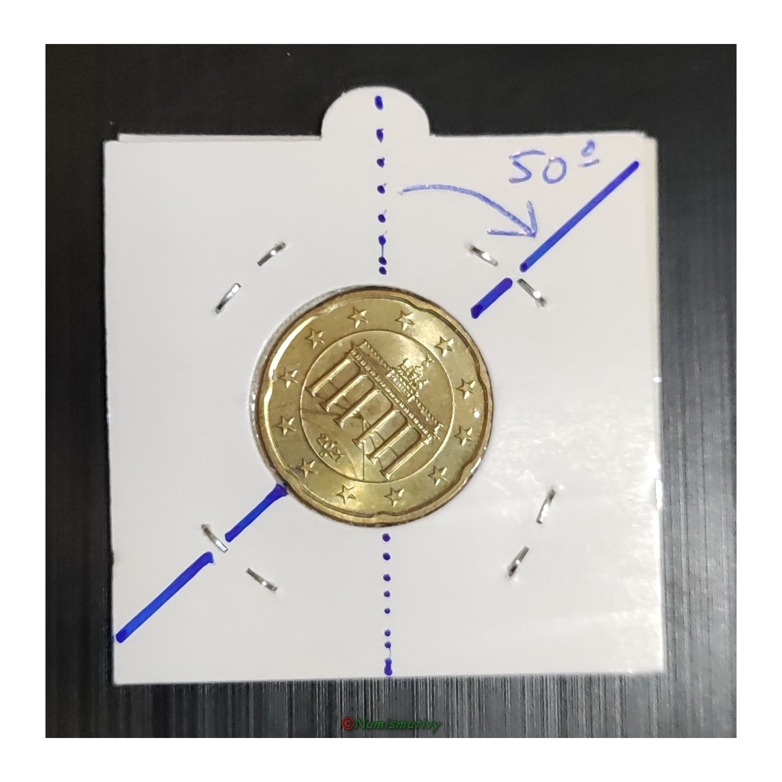 20 cent € désaxée 50° fauté Allemagne 2021D erreur error EURO